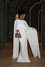 Shinning White Sleeveless Pleated Long Prom Dress With Shawl