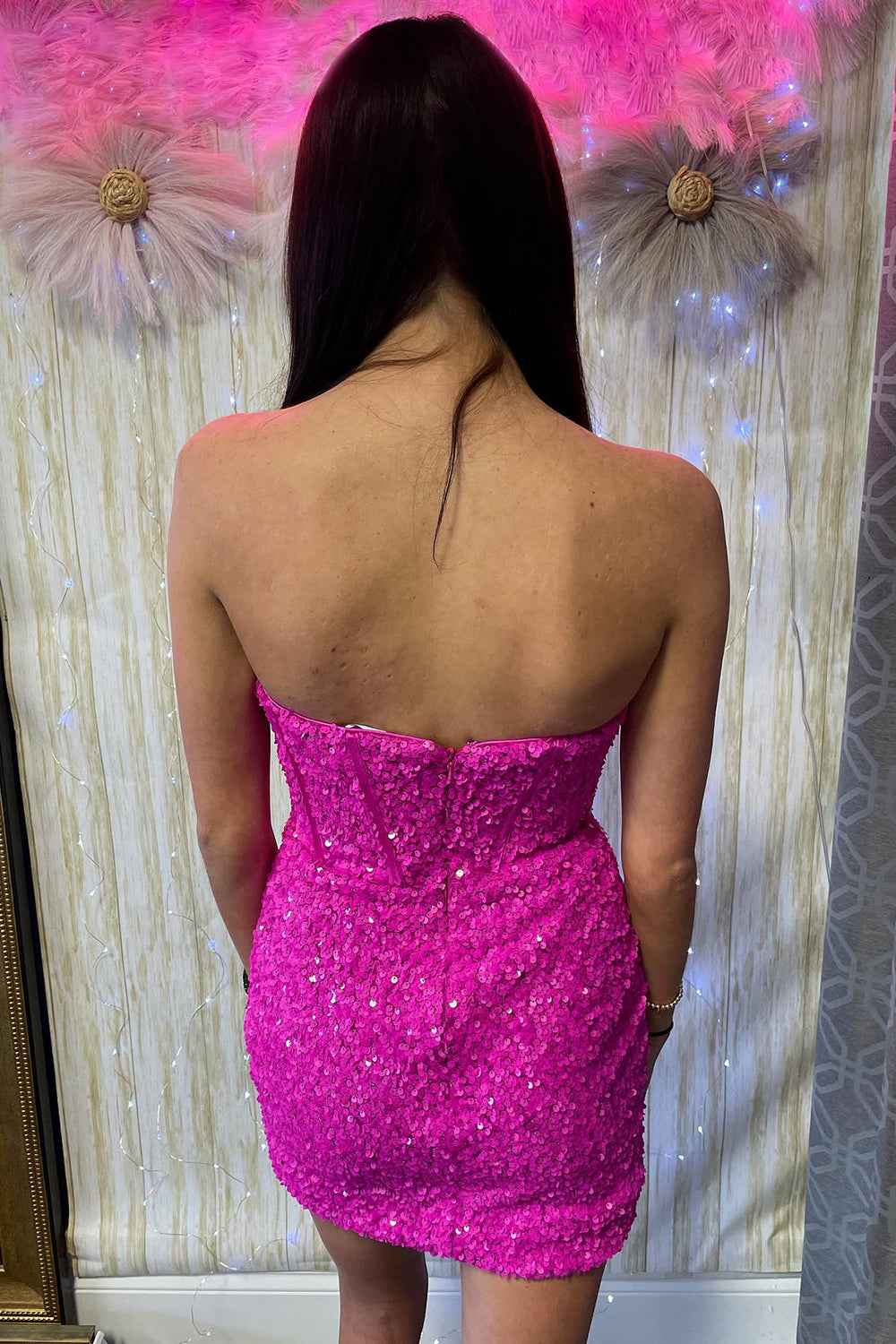 Sparkly Corset Fuchsia Sequins Tight Short Homecoming Dress Bmbride