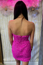 Sparkly Corset Fuchsia Sequins Tight Short Homecoming Dress Bmbride