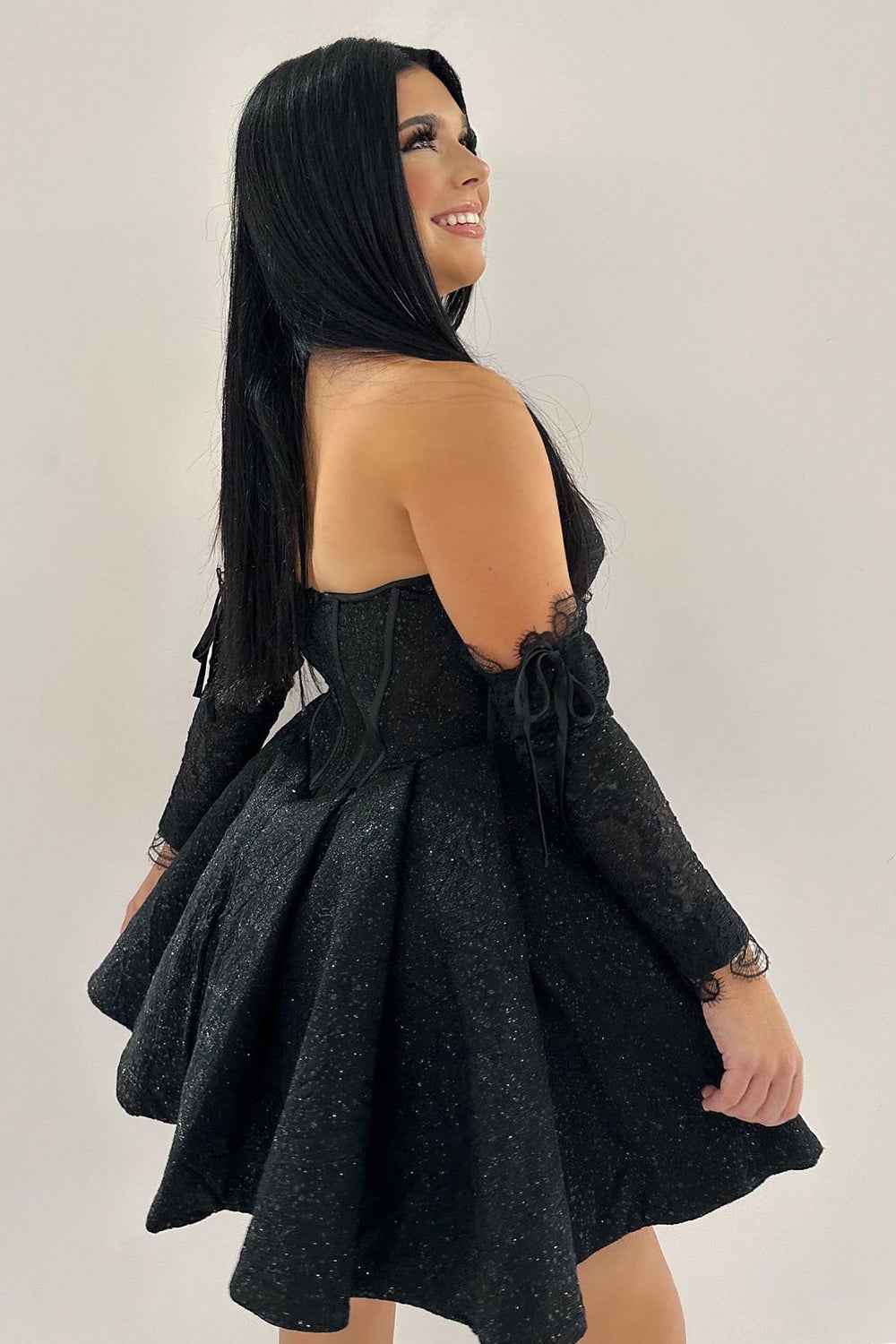 Sparkly Black Sweetheart A Line Corset Homecoming Dress Bmbride
