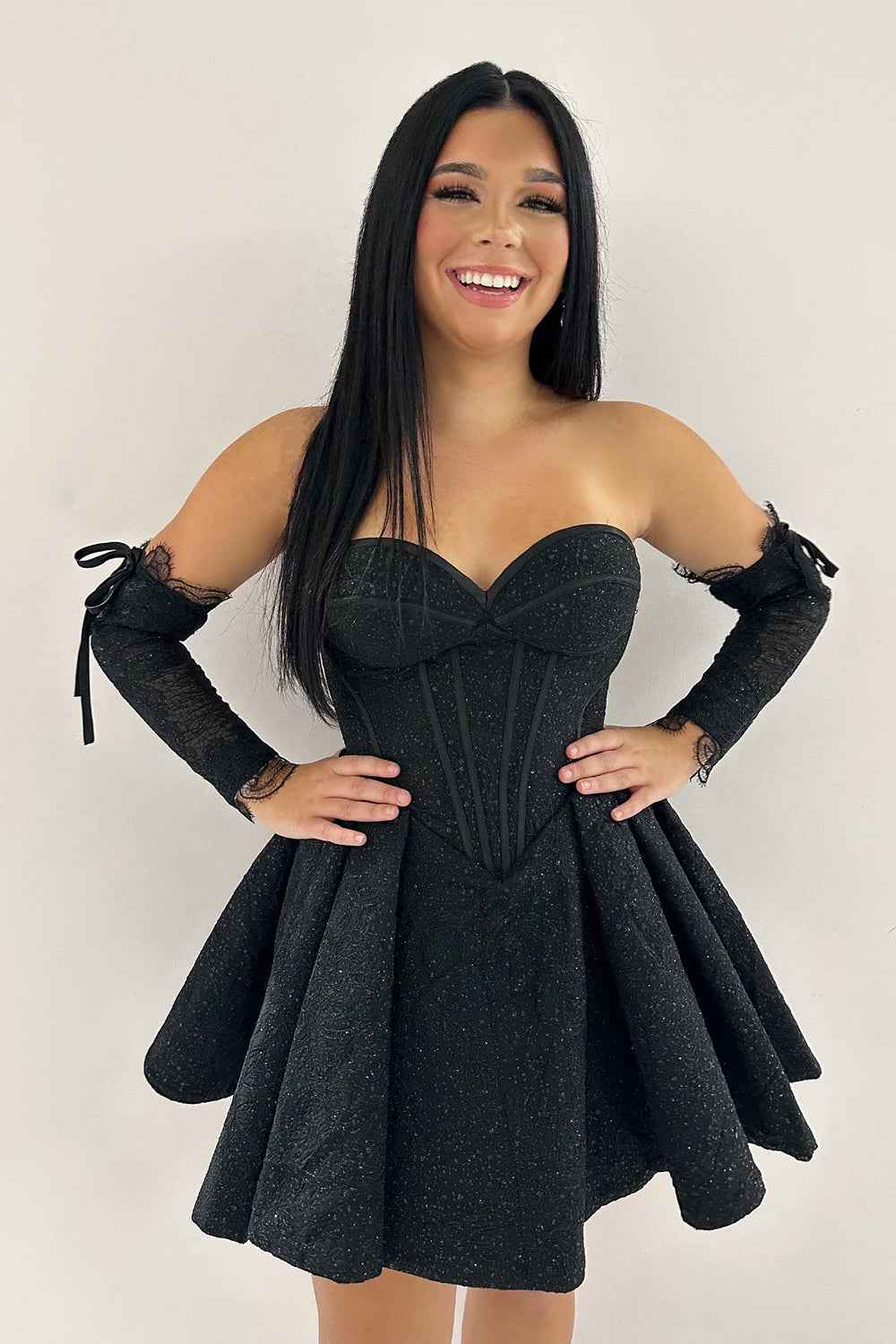 Sparkly Black Sweetheart A Line Corset Homecoming Dress Bmbride