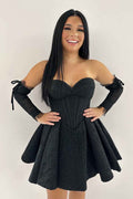 Sparkly Black Sweetheart A Line Corset Homecoming Dress Bmbride