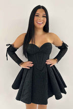 Sparkly Black Sweetheart A Line Corset Homecoming Dress Bmbride