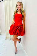 Red A Line Floral Short Homecoming Dress Bmbride