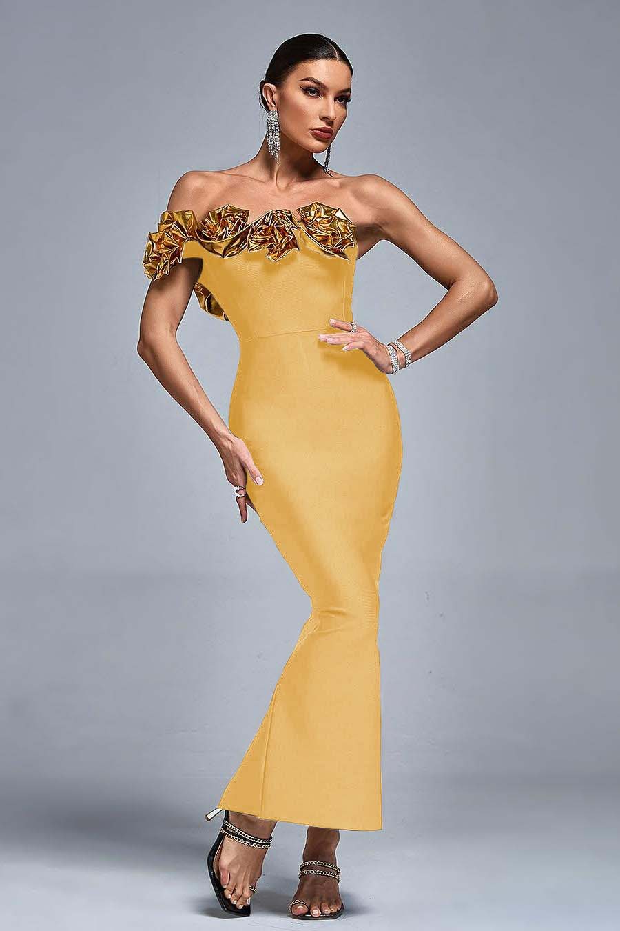 One Shoulder Sleeveless Long Mermaid Prom Dress With Pleated BMBRIDE