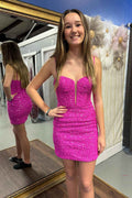 Sparkly Corset Fuchsia Sequins Tight Short Homecoming Dress Bmbride