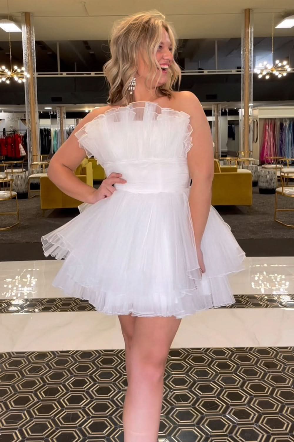 Sweet Blue A-Line Strapless Ruffled Short Homecoming Dress BM bride