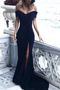 Black Off-the-Shoulder Split Prom Dress BM bride