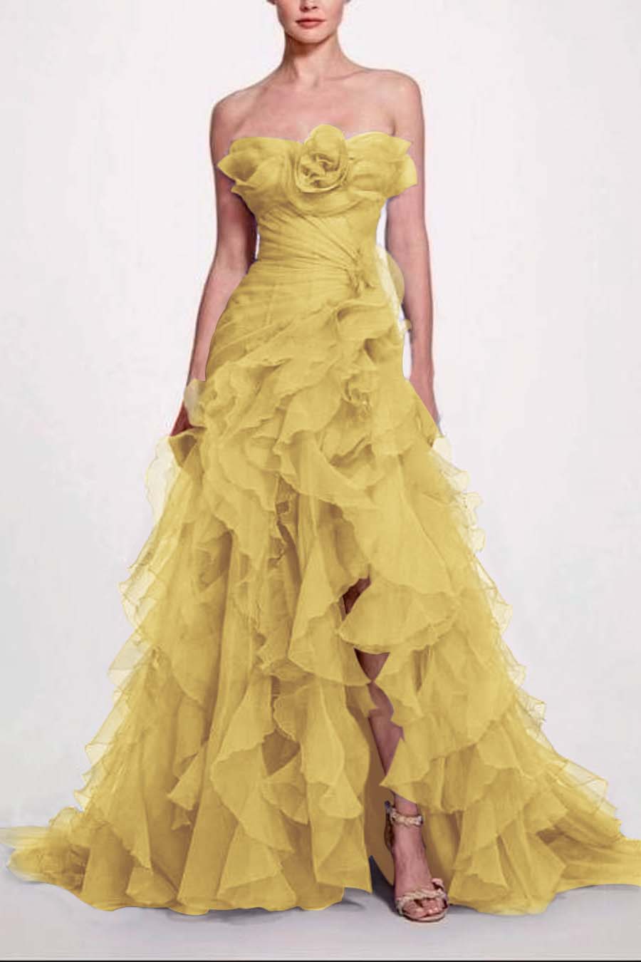 Strapless Sleeveless Long High Split Prom Dress With Pleated BMBRIDE