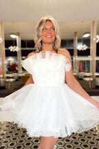 Sweet Blue A-Line Strapless Ruffled Short Homecoming Dress BM bride