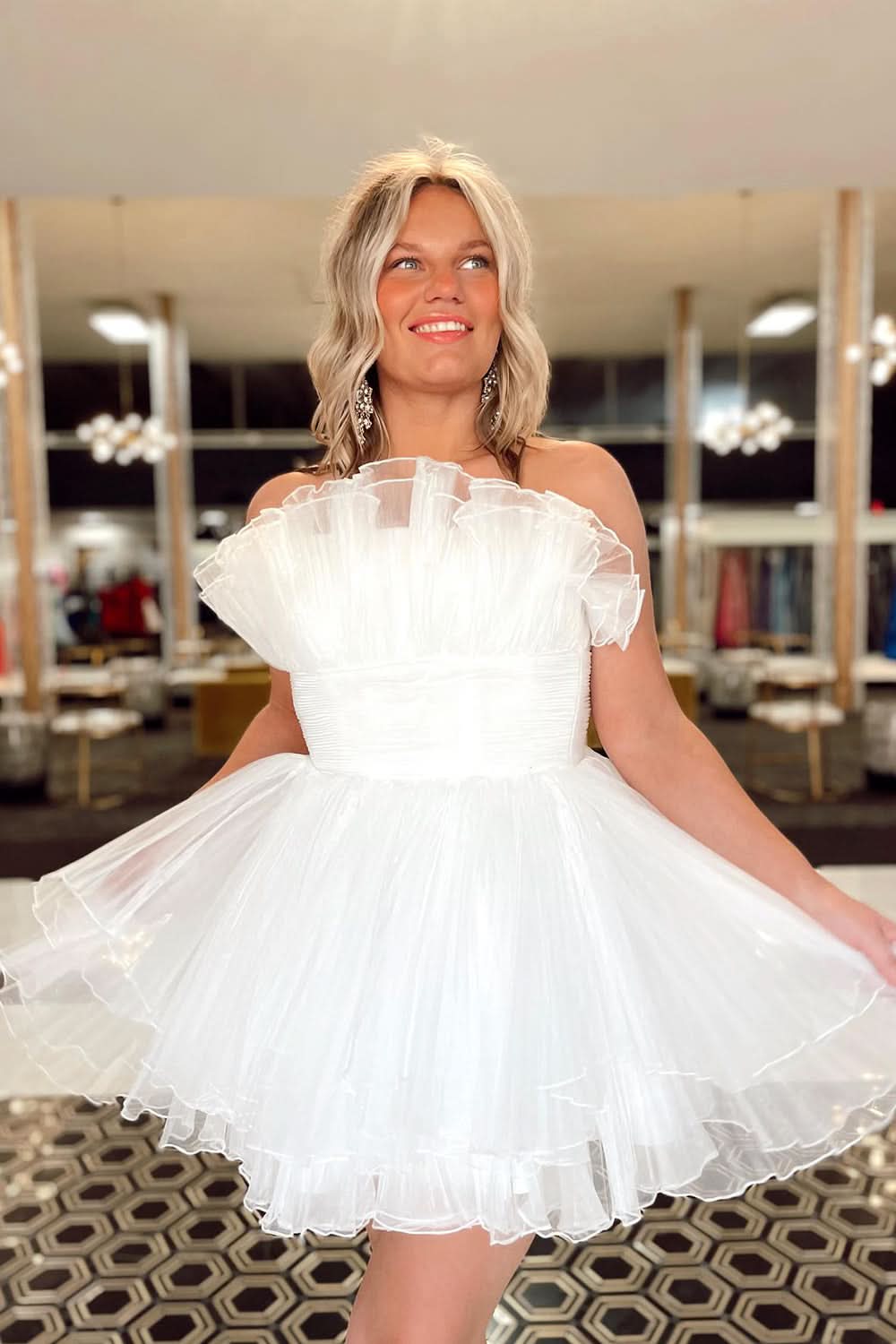 Sweet Blue A-Line Strapless Ruffled Short Homecoming Dress BM bride