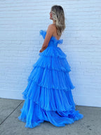Charming Strapless A-Line Tiered Crinkled Tulle Prom Dress BM bride