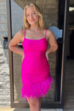 Gorgeous Sheath Blue Homecoming Dress with Feathers BM bride