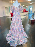 Sweet A-Line Sweetheart Printed Tulle Long Prom Dress BM bride