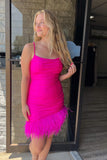 Gorgeous Sheath Blue Homecoming Dress with Feathers BM bride