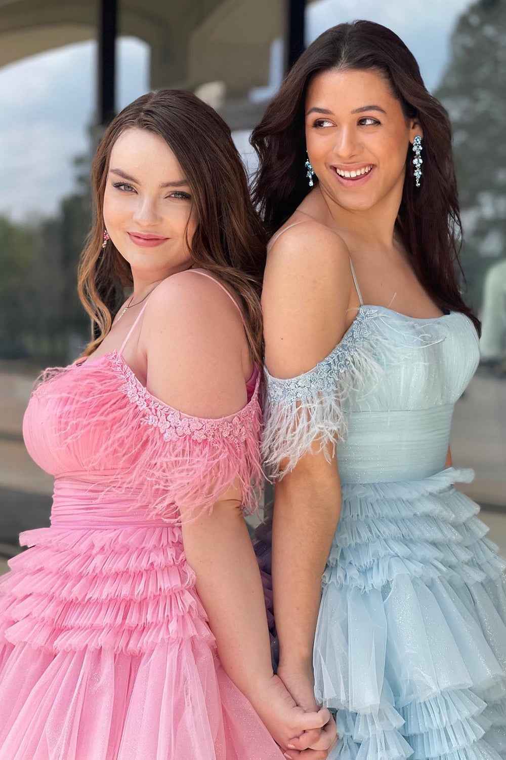 Blue Ruffled Short Homecoming Dress With Feathers Bmbride