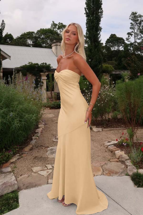Charming Sleeveless Strapless Long Mermaid Prom Dress With Pleated BMBRIDE