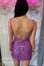 Sparkly Orchid Sequins Corset Tight Short Homecoming Dress Bmbride