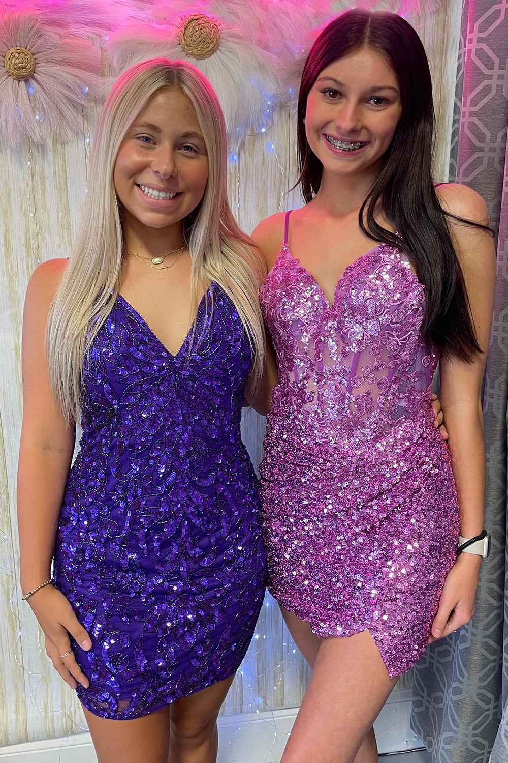 Sparkly Orchid Sequins Corset Tight Short Homecoming Dress Bmbride