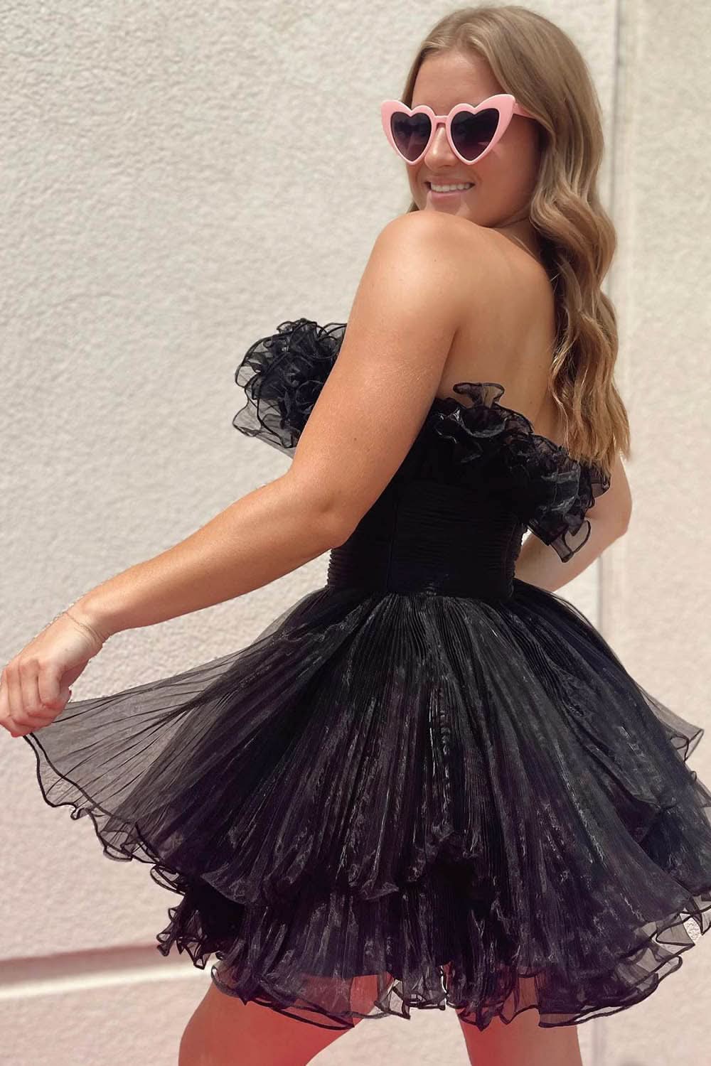 Sweet Blue A-Line Strapless Ruffled Short Homecoming Dress BM bride
