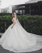 Long Princess V-Neck Wedding Dress with Lace and Tulle Appliques BM bride