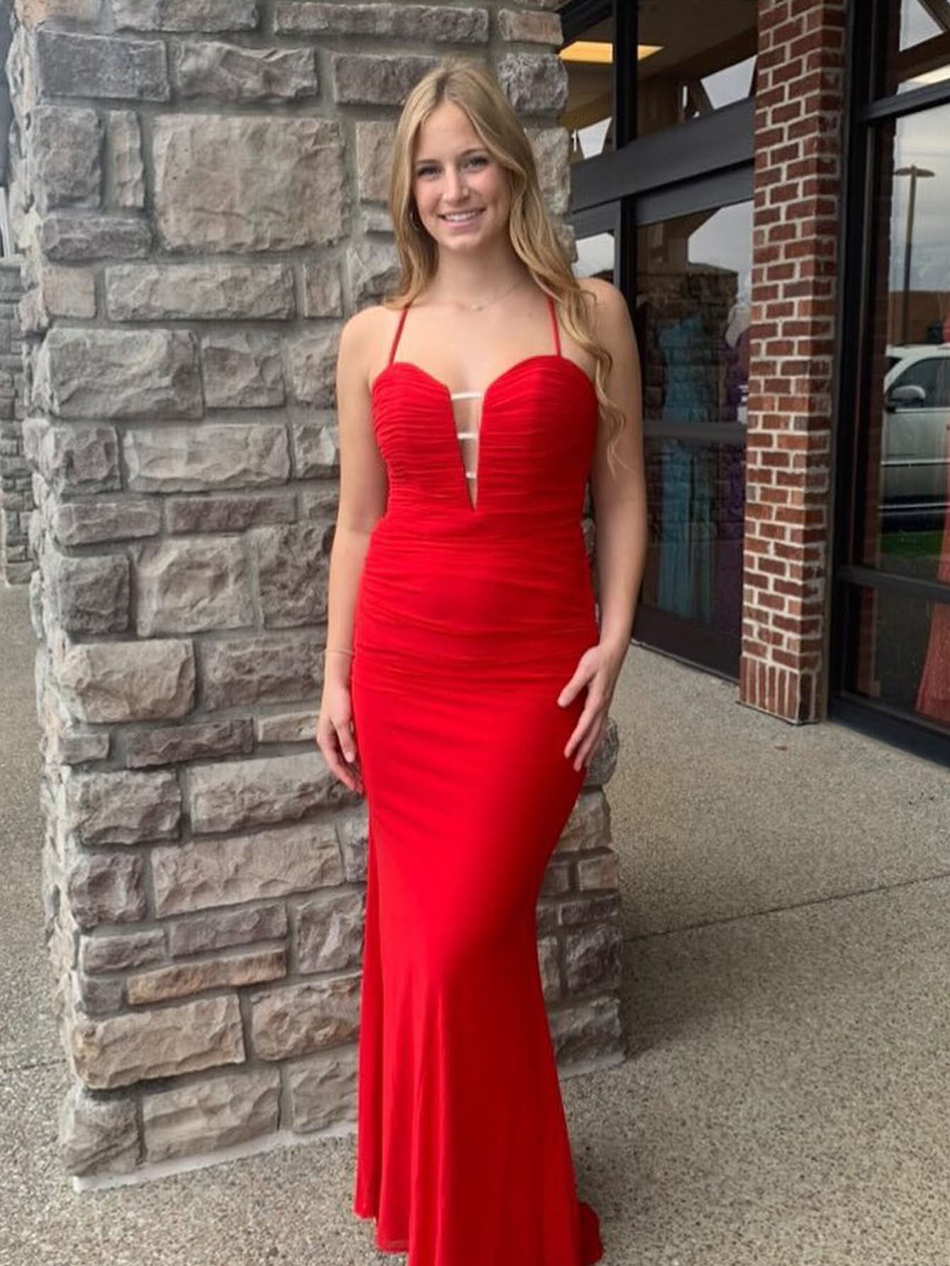 Captivating Red Sweetheart Neck Backless Cutout Mermaid Long Prom Dress BM bride