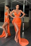 Orange Sweetheart Mermaid Evening Dress with Split BM bride