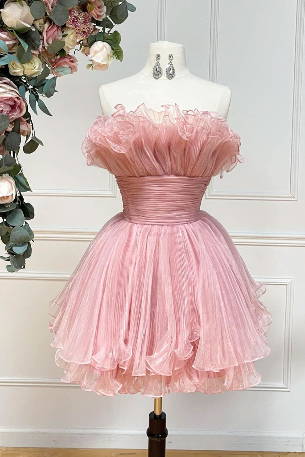 Sweet Blue A-Line Strapless Ruffled Short Homecoming Dress BM bride