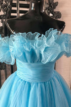 Sweet Blue A-Line Strapless Ruffled Short Homecoming Dress BM bride
