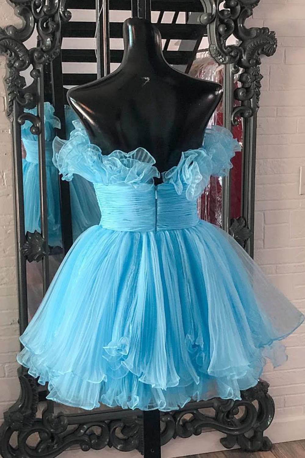 Sweet Blue A-Line Strapless Ruffled Short Homecoming Dress BM bride