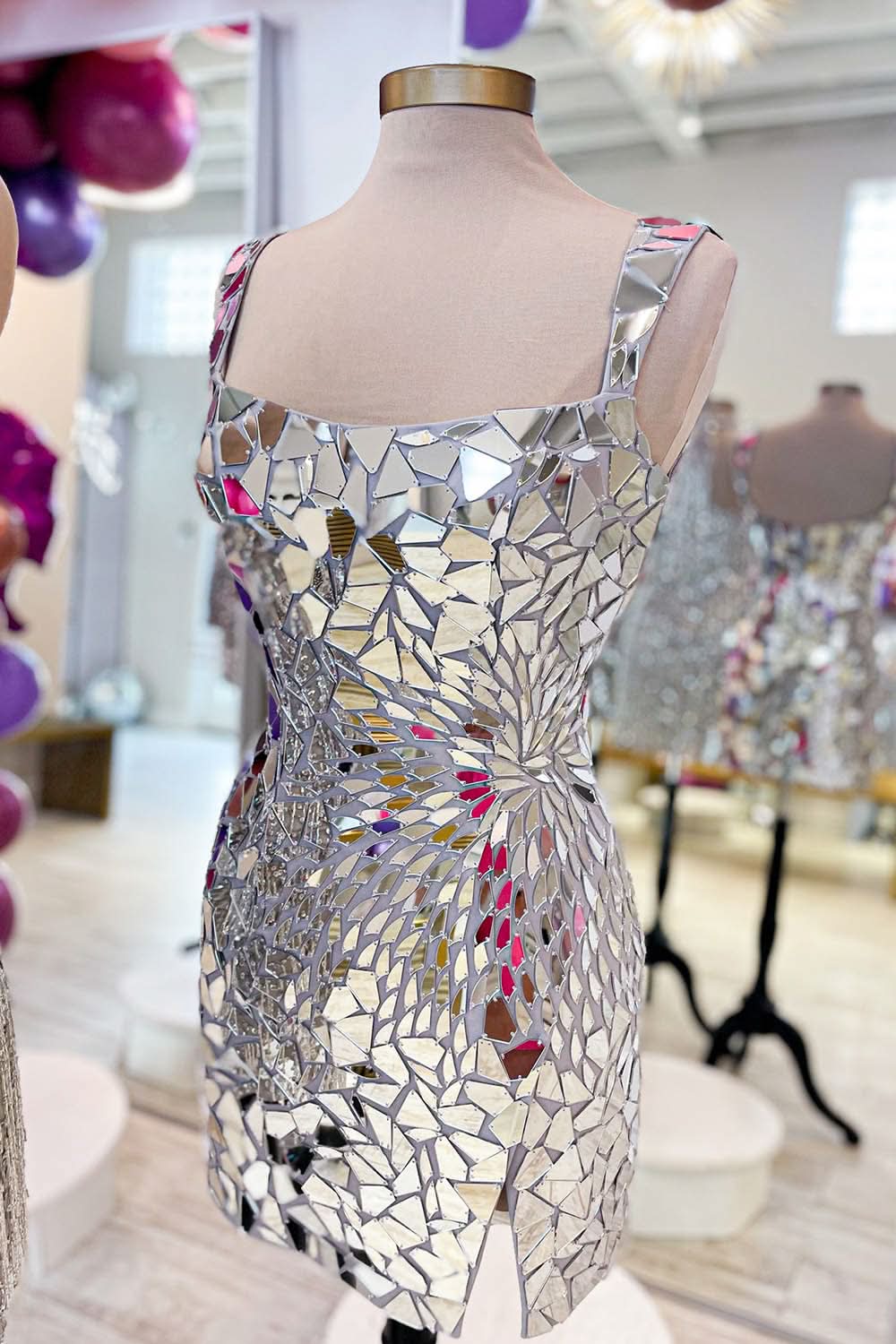 Chic Sparkly Silver Scoop Neck Mirror Tight Short Homecoming Dress BM bride