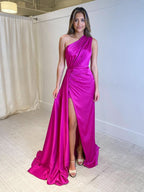 Gorgeous Hot Pink V-Neck Ruffle Tiered Long Prom Dress with Beaded Waist BM bride