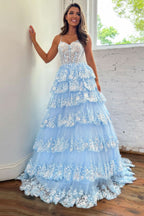 Lovely A-Line Spaghetti Straps Tiered Lace Prom Dress BM bride