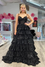 Lovely A-Line Spaghetti Straps Tiered Lace Prom Dress BM bride