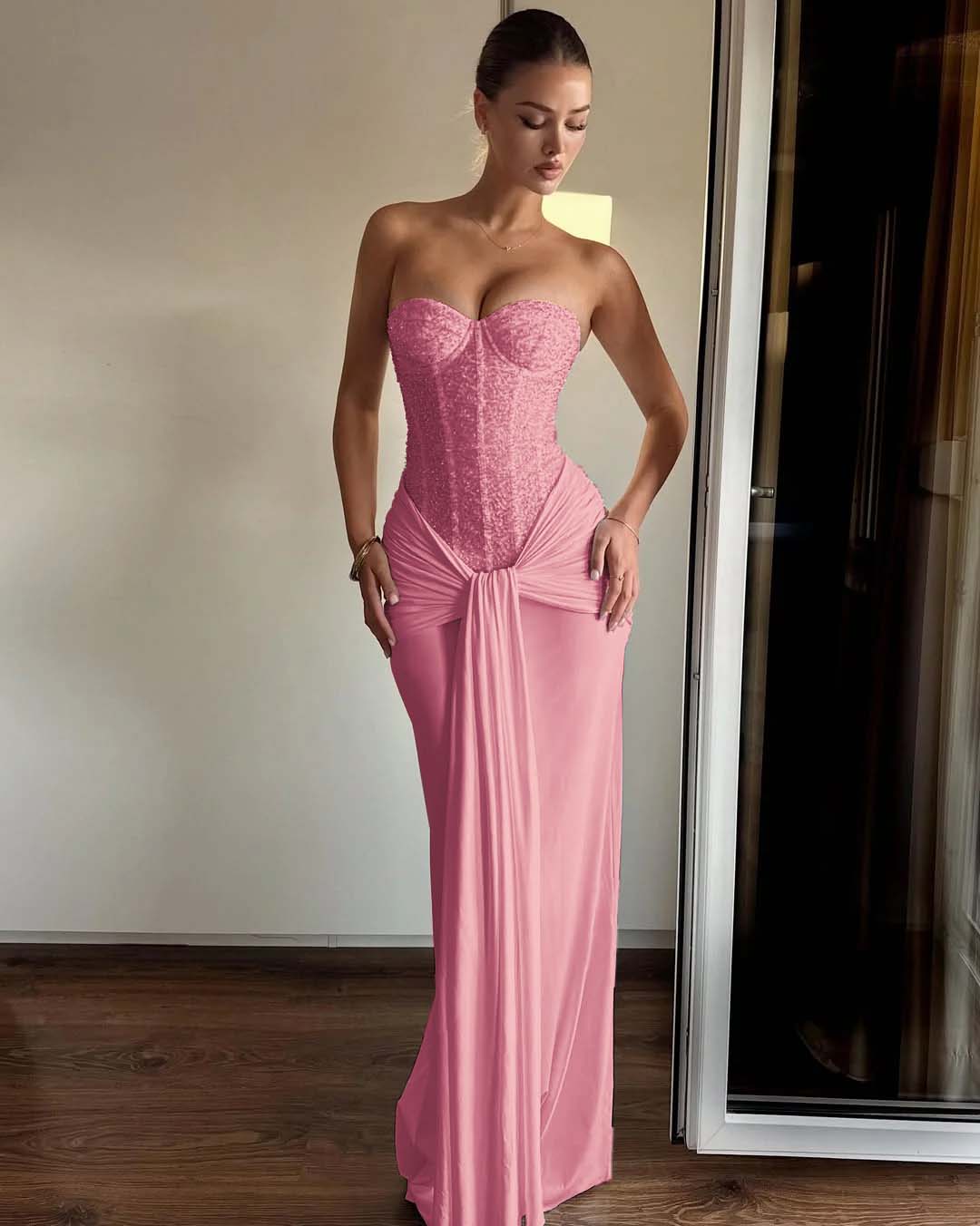 Strapless Sweetheart Sleeveless Long Mermaid Prom Dress With Pleated BMBRIDE