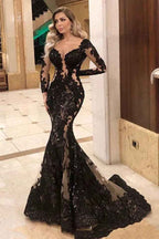 Charming Long Sleeves V Neck Long Mermaid Prom Dress With Appliques
