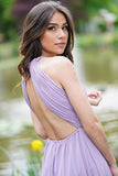 Elegant Lilac Halter Sleeveless A-Line Prom Dress with Open Back BM bride