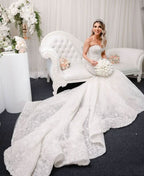 Sweetheart Floor-Length Backless Mermaid Wedding Dress with Lace Appliques BM bride