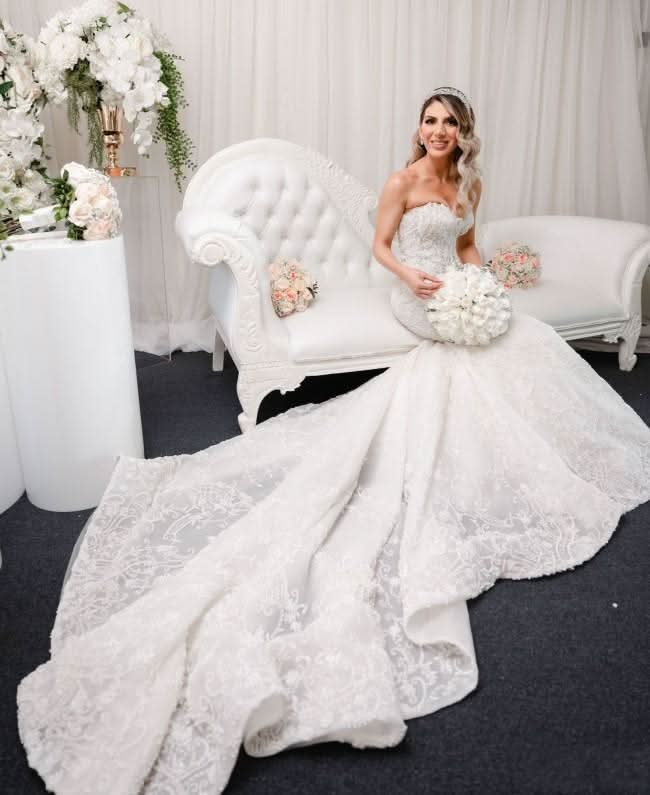 Sweetheart Floor-Length Backless Mermaid Wedding Dress with Lace Appliques BM bride