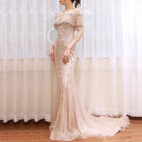 Luxurious Sequin Beaded Strapless Evening Gown, Long Mermaid Sleeveless BM bride