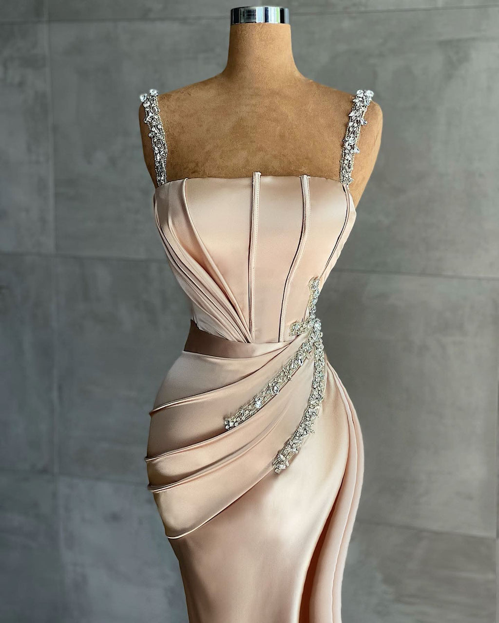 Straps Mermaid Appliques Bead Prom Dress BM bride