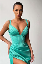 V-Neck Split Sleeveless Prom Dress BM bride