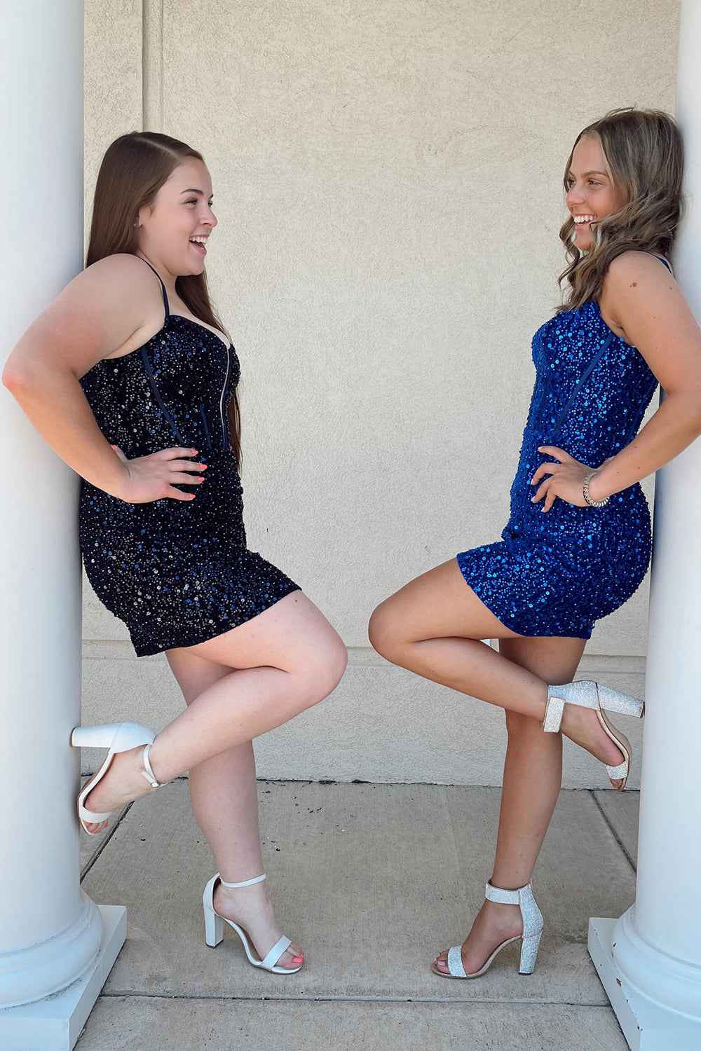 Glitter Royal Blue Corset Tight Short Sequins Homecoming Dress Bmbride