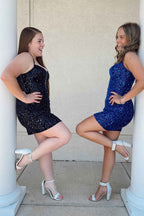 Glitter Royal Blue Corset Tight Short Sequins Homecoming Dress Bmbride