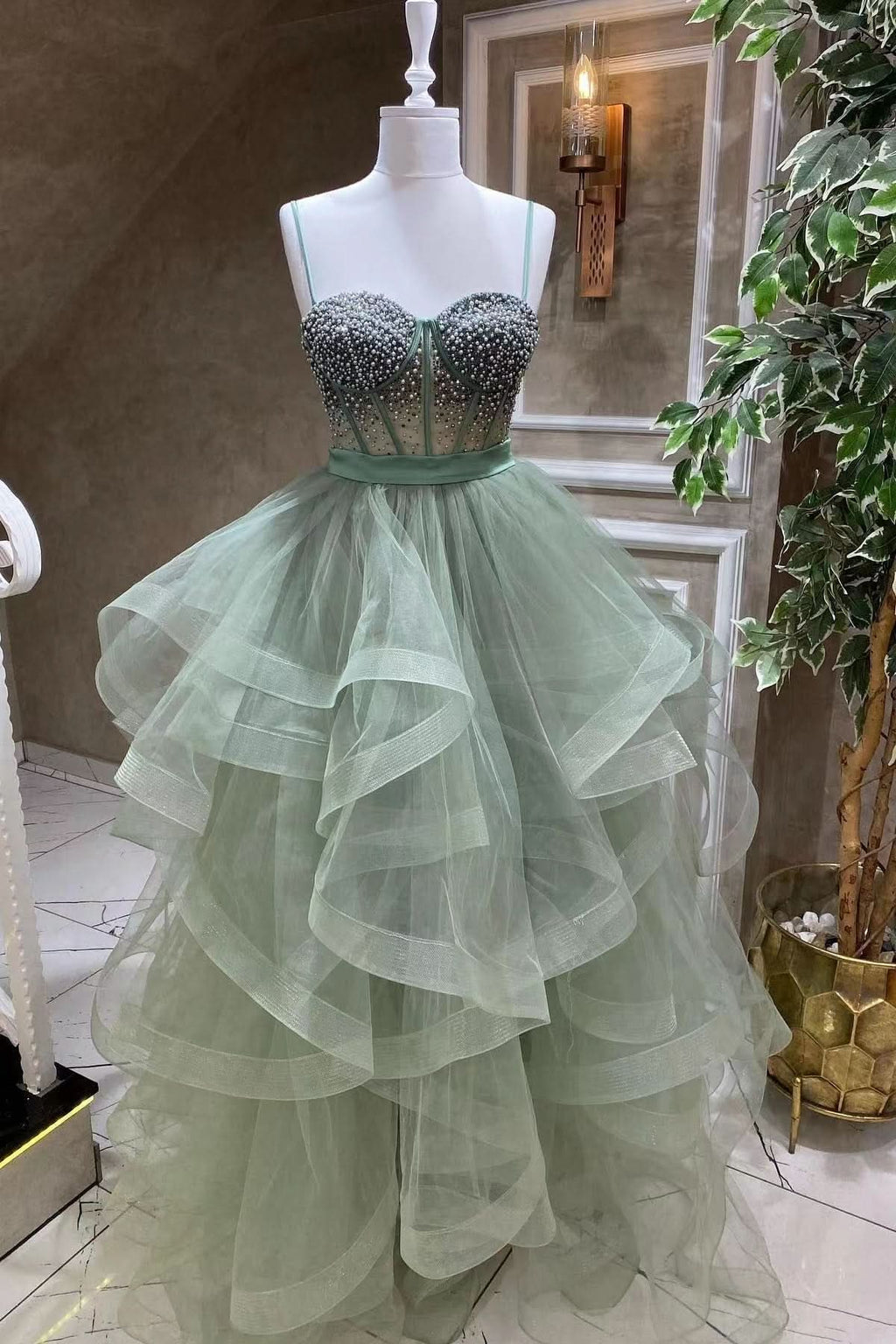 Modern Sweetheart Beadings Evening Dress with Spaghetti Straps and Tulle BM bride