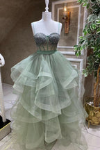 Modern Sweetheart Beadings Evening Dress with Spaghetti Straps and Tulle BM bride