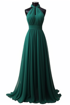 Purple Halter Sleeveless Long Chiffon Prom Dress with Pleats BM bride