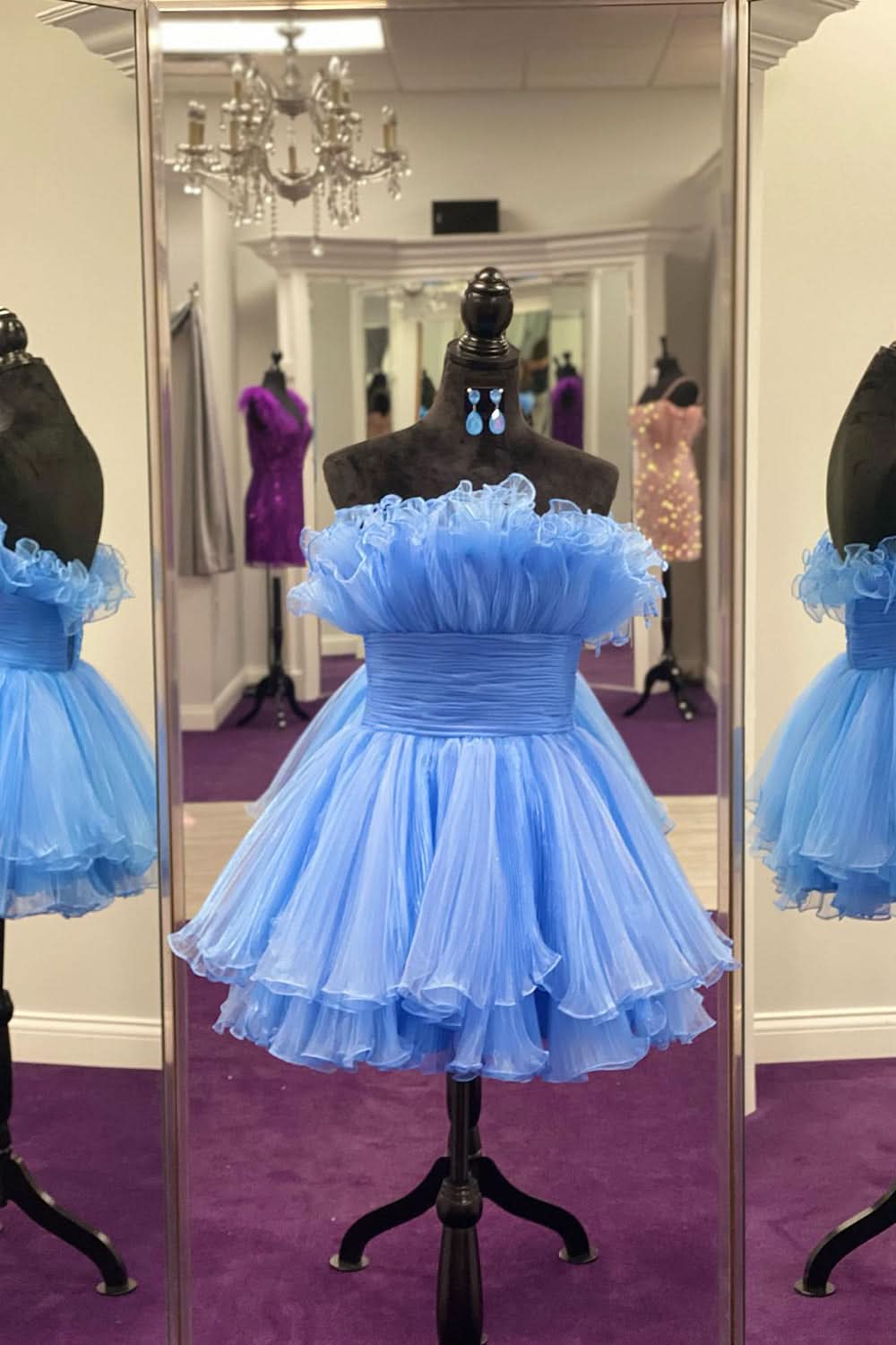 Sweet Blue A-Line Strapless Ruffled Short Homecoming Dress BM bride