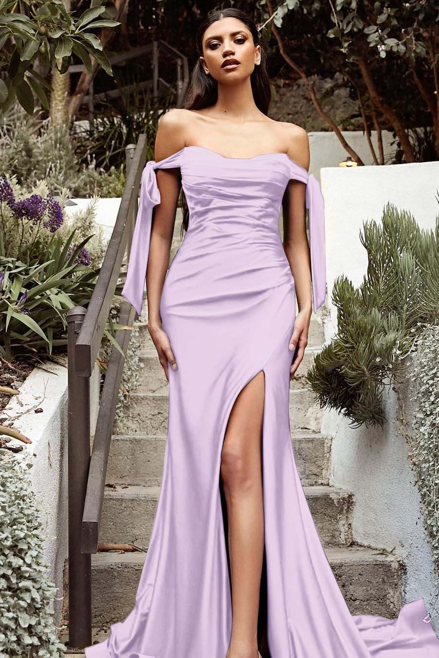 Mermaid Off the Shoulder Strapless Pleated Long Prom Dress With Front Split BMBRIDE