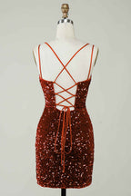Royal Blue Criss-Cross Straps Sequins Tight Short Hoco Dress
